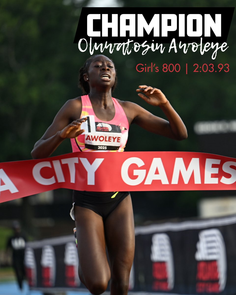 Starting off strong with the girls 800m for tonight’s #MeetofChampions distance events 😤

Oluwatosin Awoleye takes the crown with a time of 2:03.93 🔥

📸 Daniel Varnado
#ATLCityGames