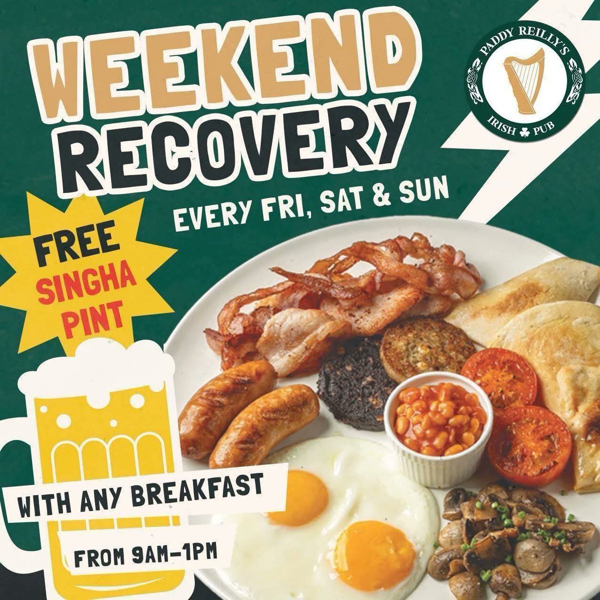 paddyreillysbk's tweet image. 🍳 Cure that hangover the right way!
FREE Singha pint with any breakfast every Fri, Sat &amp;amp; Sun from 9AM–1PM.
Fuel up. Pint up. Repeat.
#PaddyReillysBangkok #WeekendRecovery #IrishPubVibes