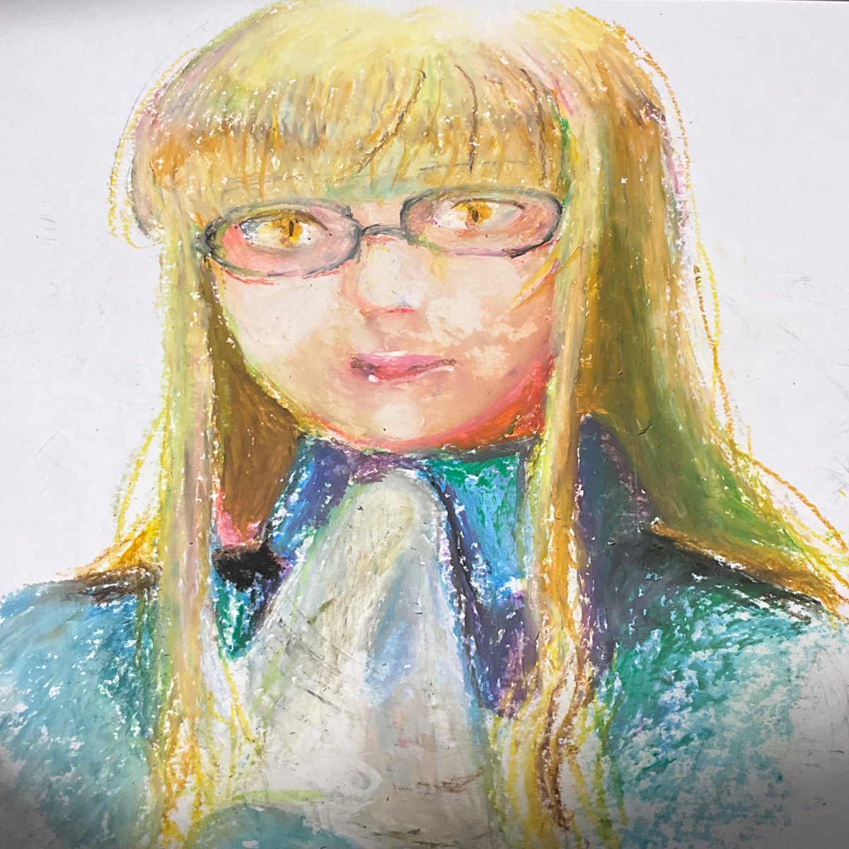ペリーヌ・クロステルマン 「クレヨンで描いたペリーヌさん、たぶん後世のペリーヌさんの屋敷のエントランスに飾ら」|ロシーヌ@無役のイラスト