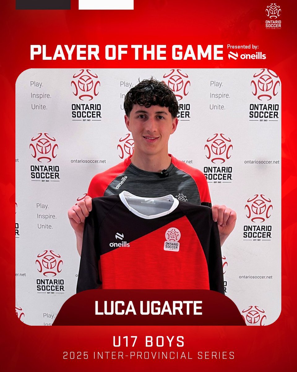 OntarioIsSoccer's tweet photo. Solid. Sharp. Standout. Luca Ugarte is tonightโs U17 Boys Player of the Game! ๐ก๏ธ
Hear from him post-game โ exclusively in the MySoccer App Powered by BMO.
#PlayInspireUnite #TeamO #OntarioSoccer #ONeillsSportswear #LiveForIt https://t.co/5QFVnM14tn