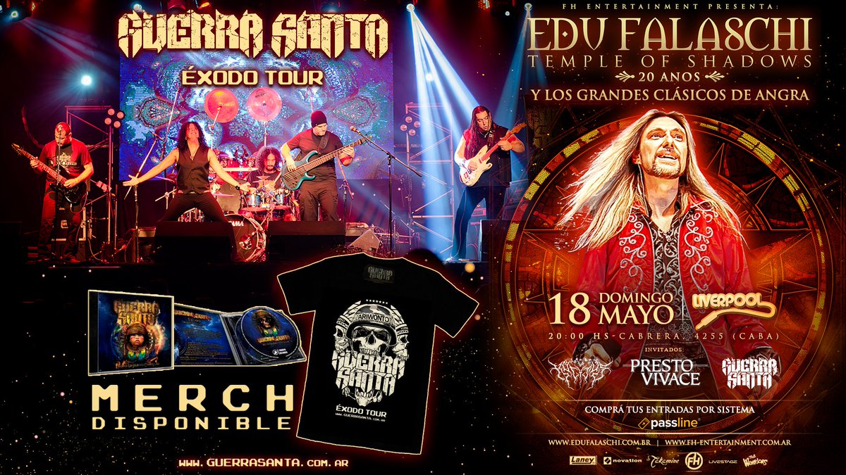 Edu Falashi en Argentina celebrando 20 años del disco Temple of Shadows e interpretando los grandes clásicos de Angra y de su carrera como solista, este Domingo 18 de Mayo a las 20 Hs (puntal) en Liverpool Club de Palermo, Cabrera 4255.