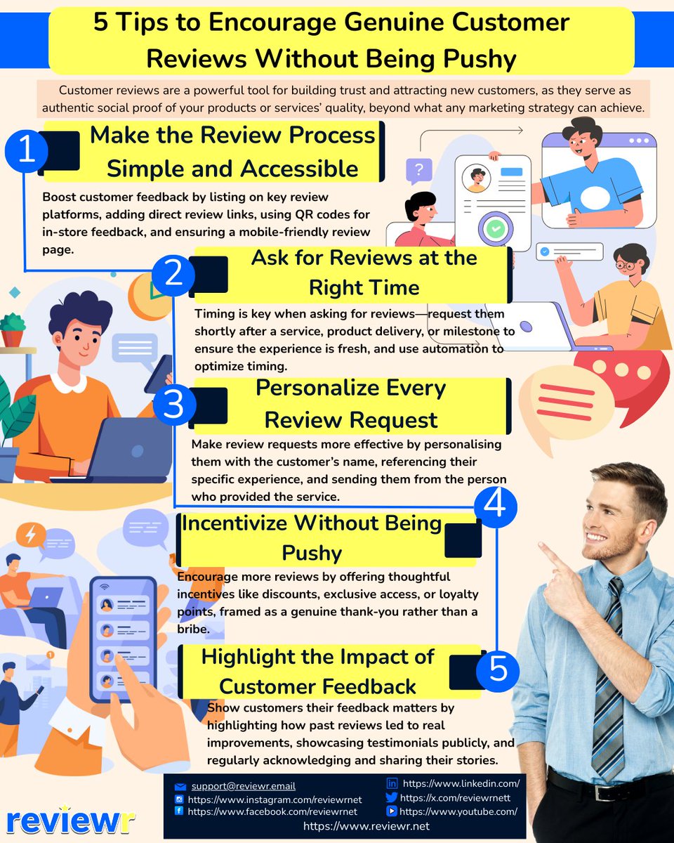 reviewrnet's tweet photo. Want more reviews without sounding pushy?

Ask at the right time—after a win or positive feedback! 
Make it easy with review links and gentle reminders. 😊

Automate your review game with #Reviewr. https://t.co/nzqcPqVy5V 🚀

#CustomerFeedback #OnlineReviews #BusinessGrowth https://t.co/D0fENQ4bii