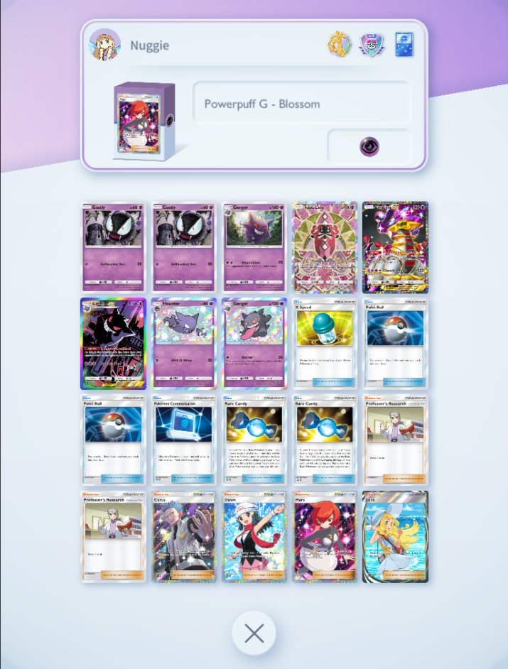 We made it to day 2 in the biggest pocket tourney ever with Gengar going 8-2!

Absolutely shaken with the most amazing vibes this community has provided so far! 

Thanks to <a href="/ursiiday/">Ursiiday</a> &amp; Grails.gg for presenting such an amazing tourney!

#PokemonTCGPocket