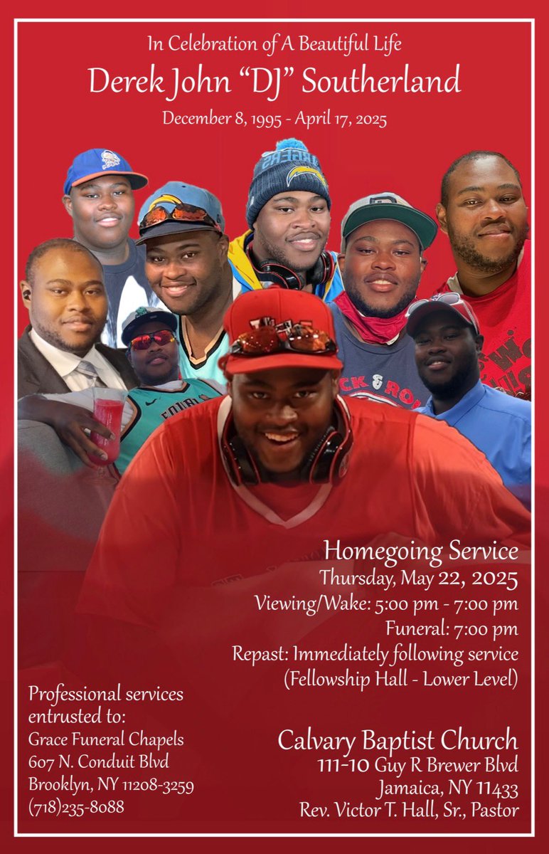 For those asking about the services for <a href="/DSPNSJU/">🗽🏆 DSPN 💥🍎⚡🎮</a>…

This Thursday his wake will take place from 5pm-7pm. The funeral will begin at 7pm. 

Services will be at Calvary Baptist Church in Jamaica. 

For more information, please see the photo. 

#SJUBB #Johnnies