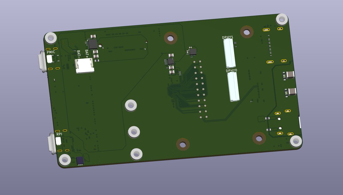 tty0x24's tweet photo. punching gnd vias and final adjustments.
If you want a kicad file before tapeout please pm.
#AndRadio CM5
It will be a generic IoT/SDR platform for mobile RF applications, starting from a UI board extension with pogo pins for a beepy like screen/keyboard. https://t.co/VHRmkB9vzB
