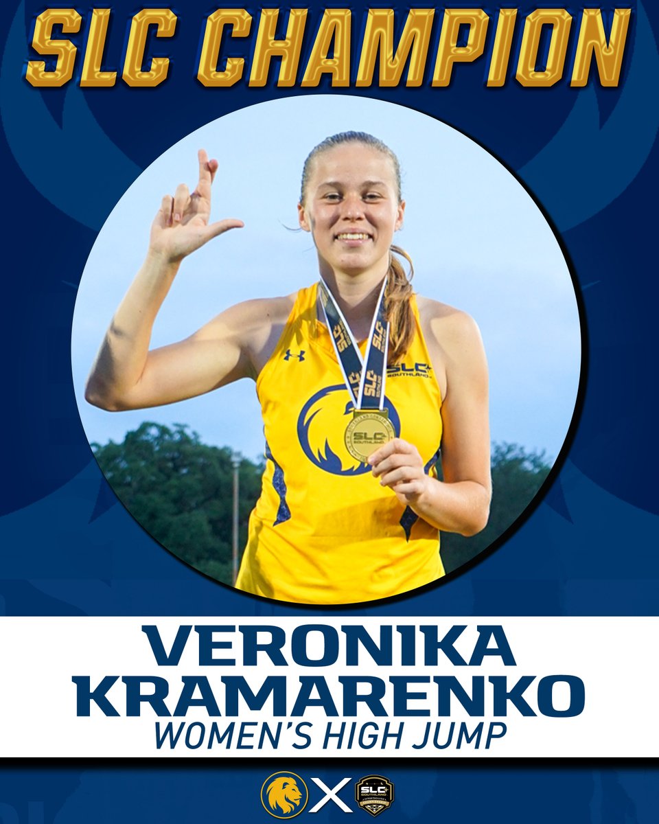 East Texas A&M Track & Field & Cross Country (@lion_track) on Twitter photo 🥇 <a href="/SouthlandSports/">Southland Conference</a> CHAMPION!
Veronika Kramarenko wins the high jump via tiebreaker, her second gold medal in three years! #HailET 🥇 <a href="/SouthlandSports/">Southland Conference</a> CHAMPION!
Veronika Kramarenko wins the high jump via tiebreaker, her second gold medal in three years! #HailET