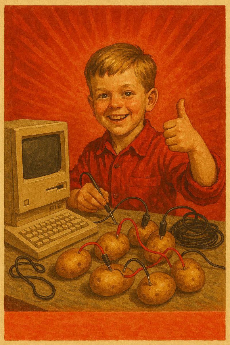 InstaGator2024's tweet photo. Under the new Potato CHIPS act little Comrade Inventovich sparks the new digital revolution—with nothing but courage, potatoes, and the boundless spirit of Progress!
#EatTheTariffs https://t.co/JRPptBcLYx