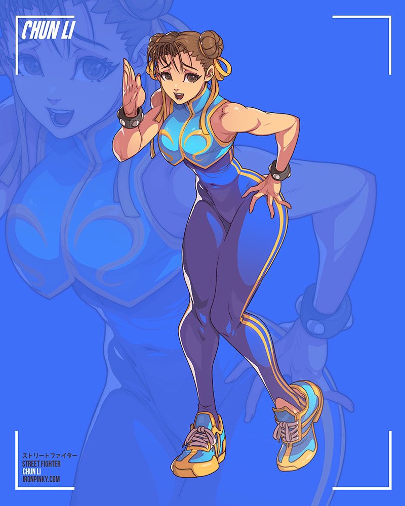 Alpha Chun! Such a sick outfit. Crazy how Chun has multiple iconic designs. This is part of my later sticker collection. You can grab a set at ironpinky.com 💙💛 #edwinhuang #chunli #streetfighteralpha #streetfighter