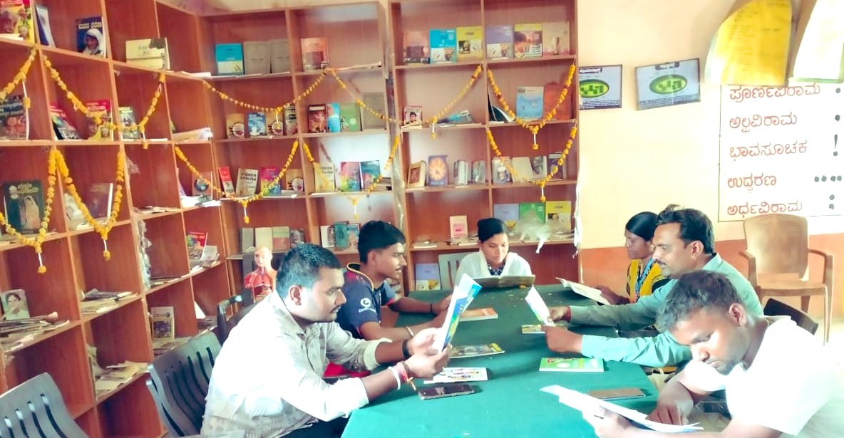 New village public libraries now being opened. Here is one in a Bidar village. Nearly 6600 such grassroots public libraries will be opened in Karnataka during the next few months.