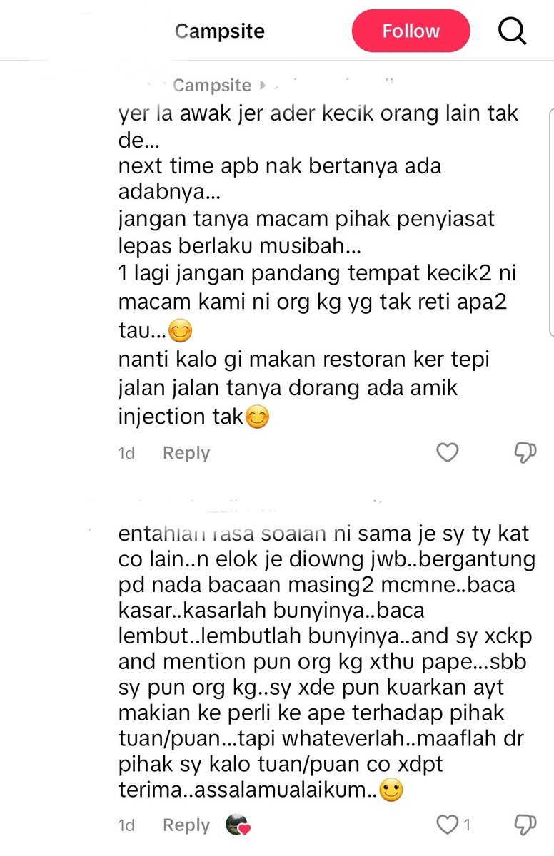 Berniaga pun nak emosi ke apa ni?

Ni bukan comment aku tapi orang lain ler. Aku yang mula² minat terus hilang keinginan nak camp kat sini

Biz owner tak kisah la kecil ke besar ke, good communication leads to customer satisfaction. Even org tu baru tahap prospect layan la elok²