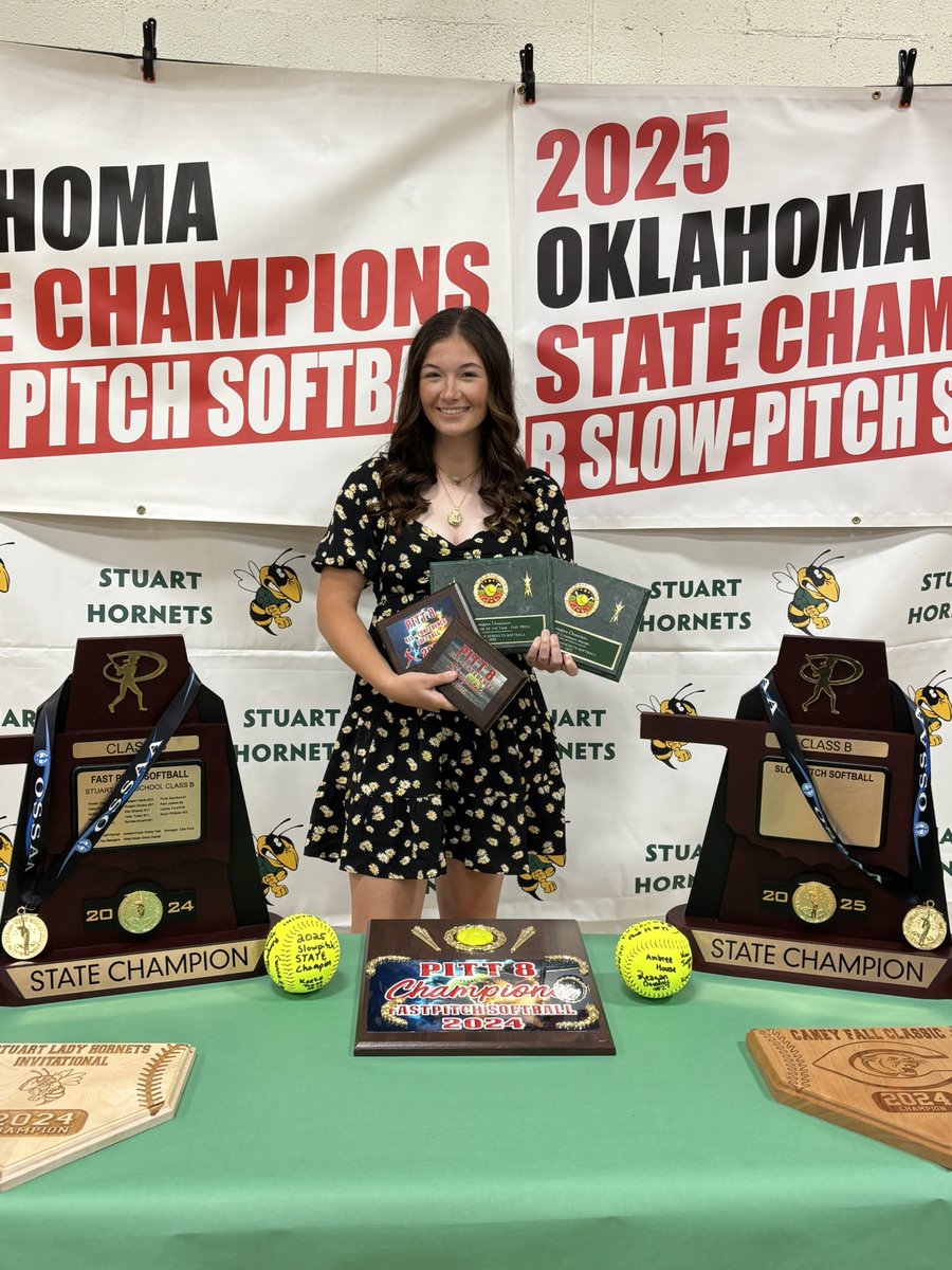 ReaganDominic27's tweet photo. Junior year awards banquet! Pitt 8 All-Conference in fastpitch and slowpitch, fast and slowpitch state champion, and two additional team awards. It was an incredible year, and can’t wait for my senior season! 💚💛 https://t.co/lVqVqrrgTW