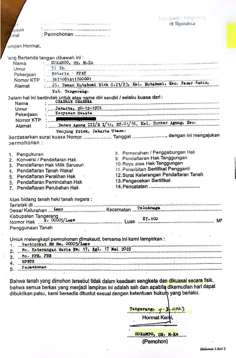 Teman-teman, izinkan saya menjelaskan fakta yang sebenarnya.

Saya tidak pernah melakukan pemalsuan.

Pada 30 Januari 2023, saya memberikan kuasa kepada PPAT untuk mengajukan balik nama SHM No. 5/Lemo, yang telah 35 tahun terdaftar atas nama almarhum ayah saya—dan selama itu pula