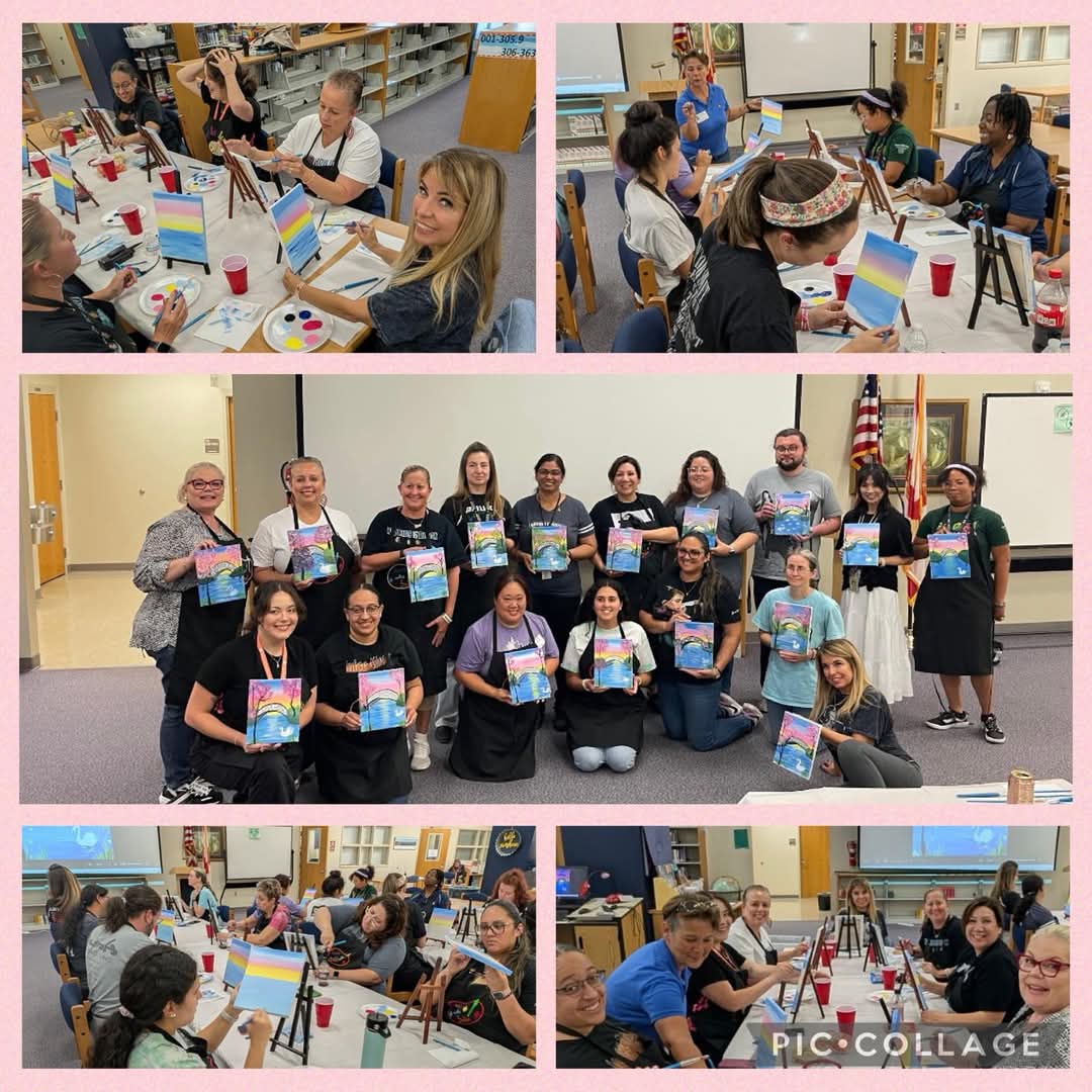 Teacher and Staff paint event! We showed our creative skills and had fun! 🎨👩‍🎨🖌️🫟🐲💙🖼️
#funafternoon 
#weloveourteachers🍎❤️