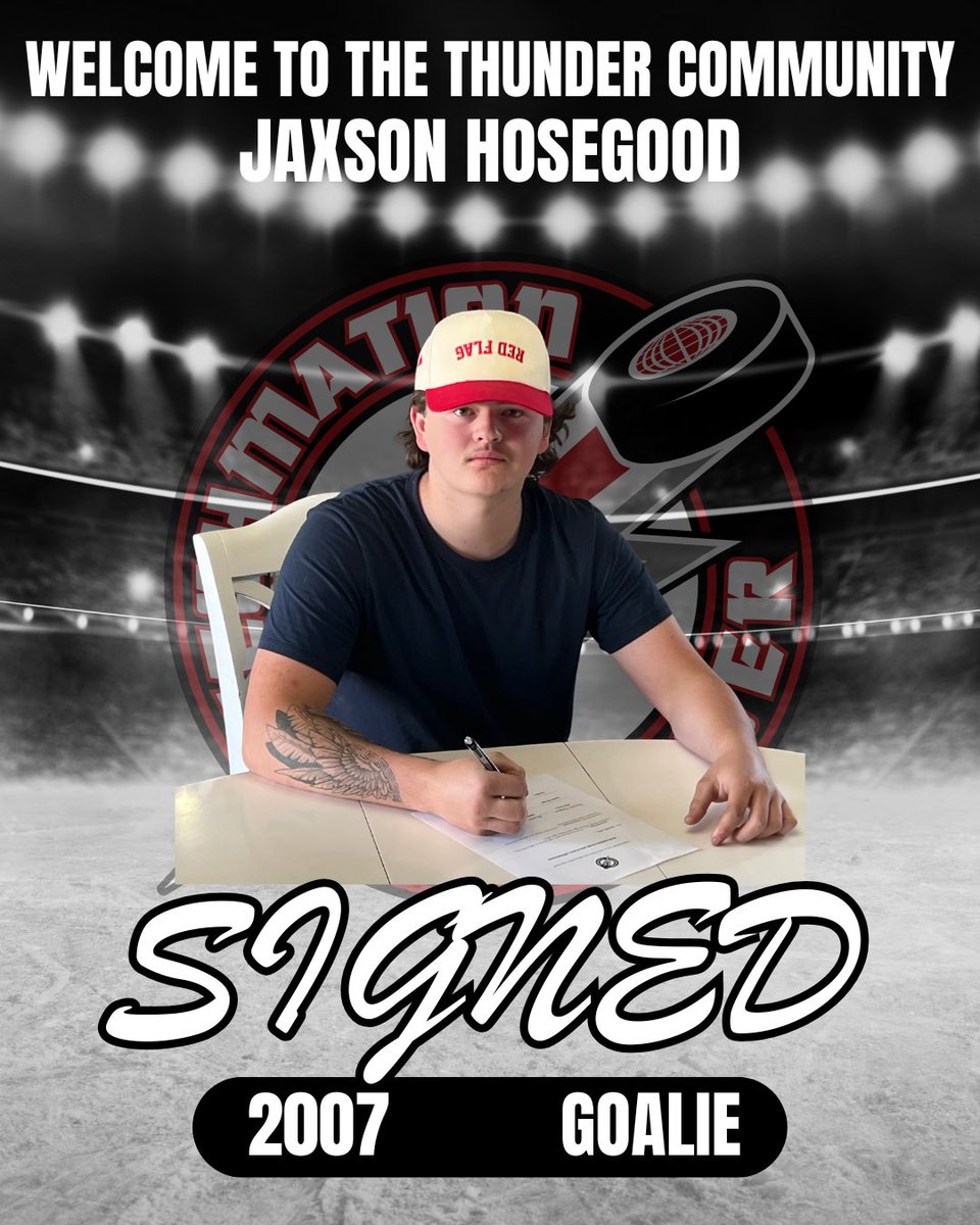 ⚡ Player Signing Alert! ⚡
The Airdrie Thunder are excited to welcome Jaxson Hosegood to the Thunder Community for the 2025/26 season! 
Big things ahead as we gear up for another electrifying year on the ice. Let’s go, Thunder!