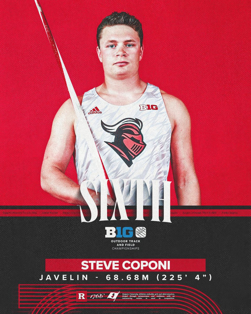 𝗕𝟭𝗚 𝗣𝗢𝗗𝗜𝗨𝗠 𝗙𝗜𝗡𝗜𝗦𝗛

Steve Coponi finished sixth in the javelin with a throw of 68.68m (225’ 4”) at the Big Ten Outdoor Championships.

#GoRU | #B1GTF