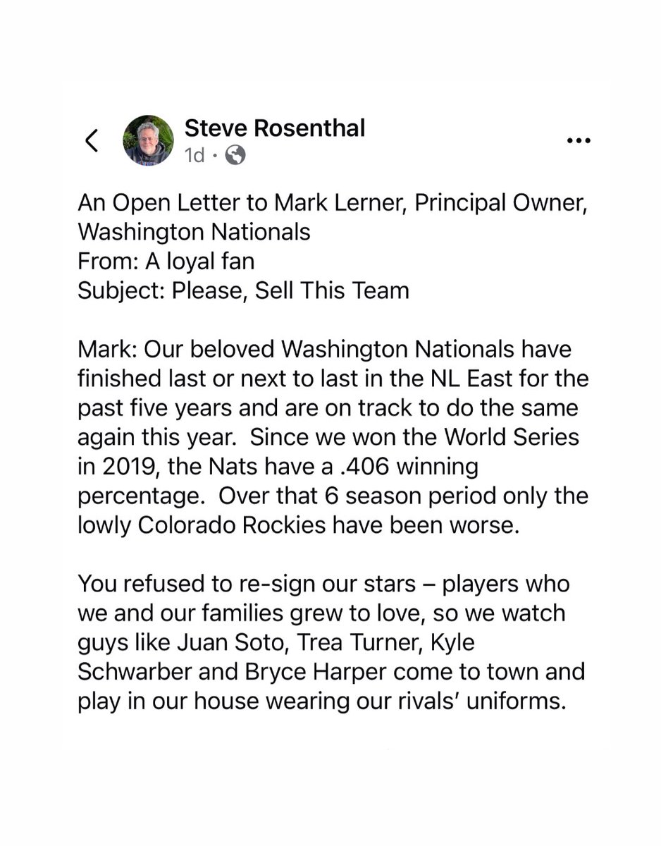 Thread 1/9 
Well worth reading this 𝙥𝙞𝙨𝙨𝙚𝙙 𝙤𝙛𝙛 𝙉𝙖𝙩𝙨 𝙛𝙖𝙣’𝙨 𝙖𝙧𝙩𝙞𝙘𝙪𝙡𝙖𝙩𝙚 𝙩𝙖𝙠𝙚. 
Source: Facebook account of Steve Rosenthal. facebook.com/share/p/1DLsHK…