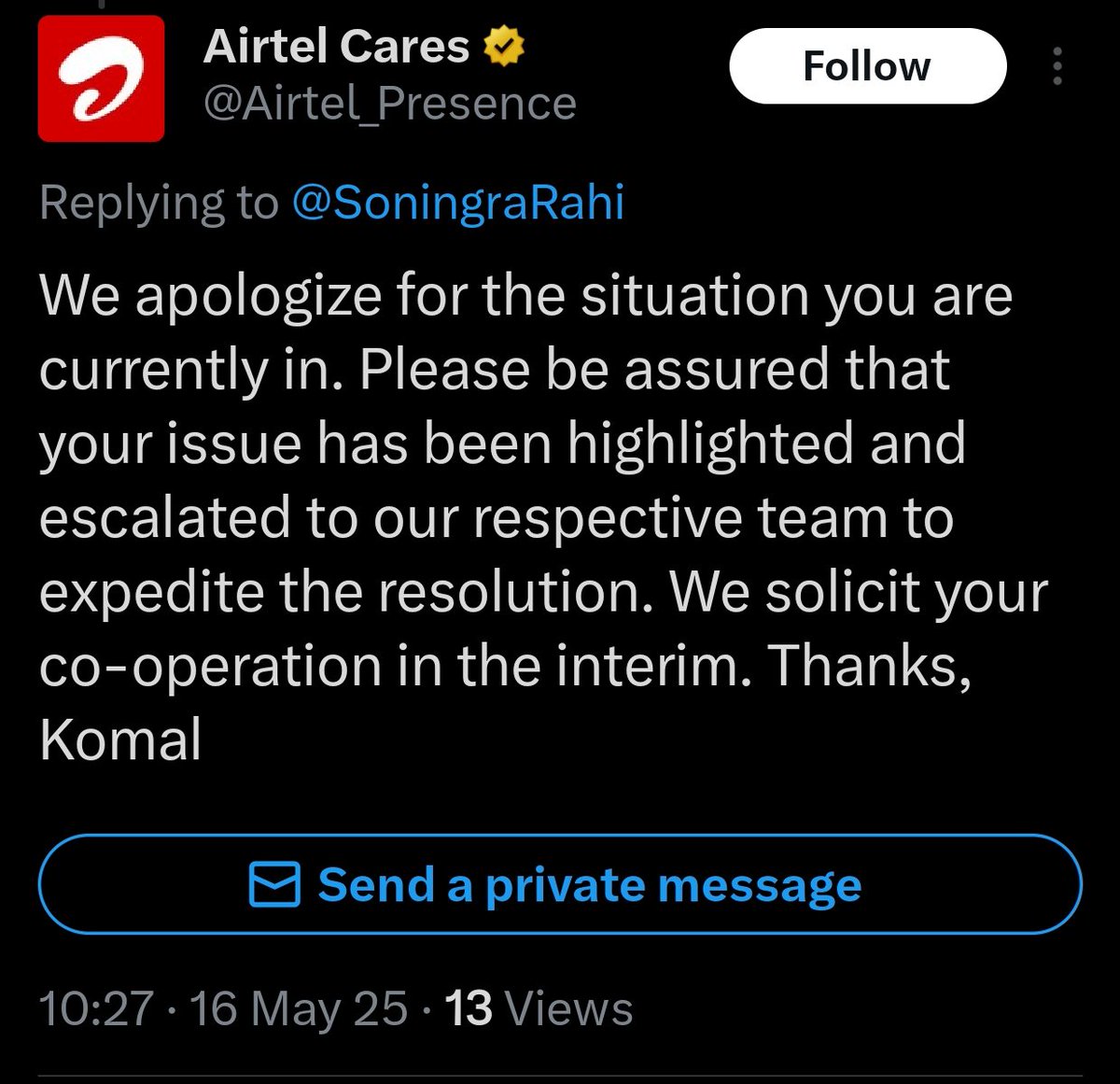 SoningraRahi's tweet photo. @Airtel_Presence @TRAI @jagograhakjago  Been trying to complain and call @airtelindia since the past 12 days because my WIFI isn't working, but to no avail. It's like talking into deaf ears. This is literally mental harassment now. https://t.co/C3nP9DBKWu