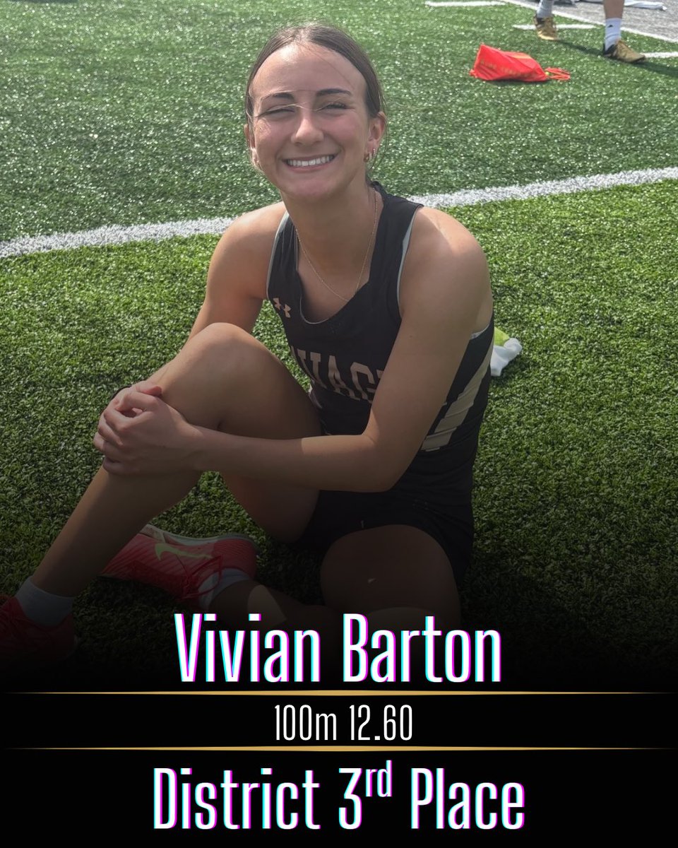 🚨 Vivian Barton has herself a day. She not only advances to Sectionals in all three of her events, but also breaks the school record in the 200m 🚨 
400m-District Champ
200m-3rd
100m-3rd
