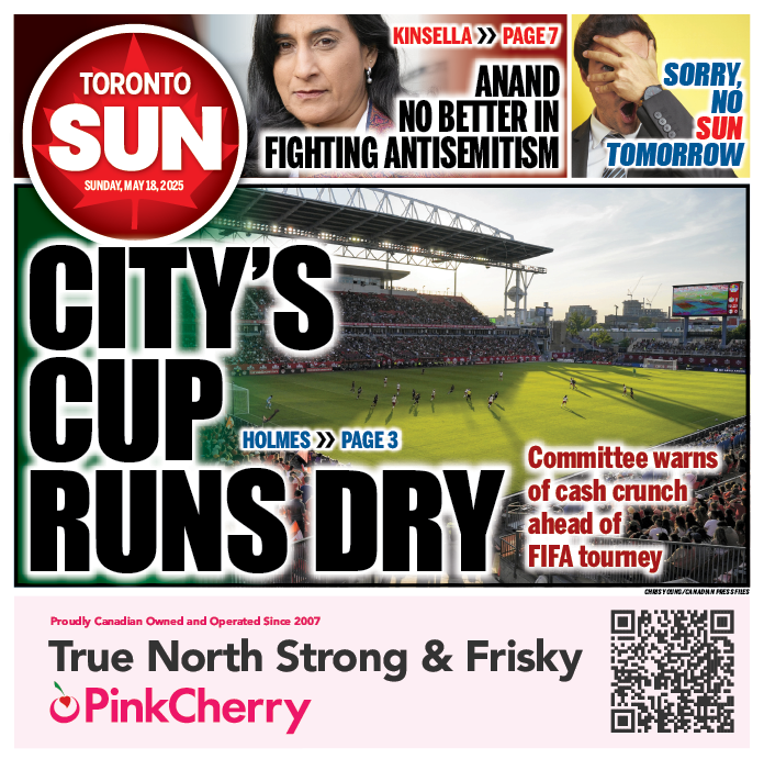 Toronto Sun (@thetorontosun) on Twitter photo CITY'S CUP RUNS DRY: Committee warns of cash crunch ahead of FIFA World Cup torontosun.com/news/local-new… via <a href="/sunjustinholmes/">Justin Holmes</a>
Check out the Toronto Sun front page for Sunday, May 18, 2025
Plus from <a href="/kinsellawarren/">Warren Kinsella</a>: Anand no better in fighting antisemitism torontosun.com/opinion/column… CITY'S CUP RUNS DRY: Committee warns of cash crunch ahead of FIFA World Cup torontosun.com/news/local-new… via <a href="/sunjustinholmes/">Justin Holmes</a>
Check out the Toronto Sun front page for Sunday, May 18, 2025
Plus from <a href="/kinsellawarren/">Warren Kinsella</a>: Anand no better in fighting antisemitism torontosun.com/opinion/column…