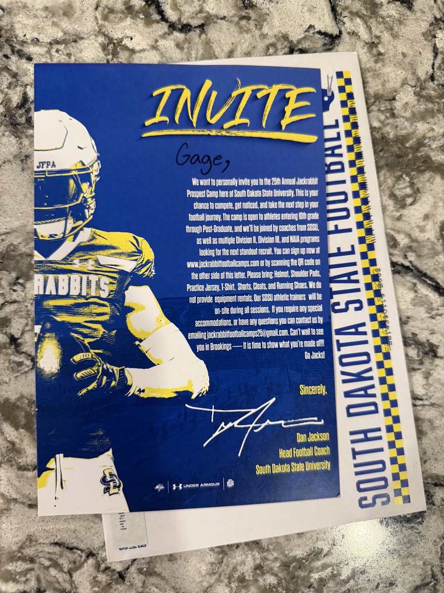 Gage Johnson (@gagejohn4) on Twitter photo Thanks for the camp invite <a href="/Coach_Bergy/">Brian Bergstrom</a> <a href="/CoachDtjackson/">Dan Jackson</a> looking forward to it!
<a href="/CoachSchrenk/">James Schrenk</a> Thanks for the camp invite <a href="/Coach_Bergy/">Brian Bergstrom</a> <a href="/CoachDtjackson/">Dan Jackson</a> looking forward to it!
<a href="/CoachSchrenk/">James Schrenk</a>