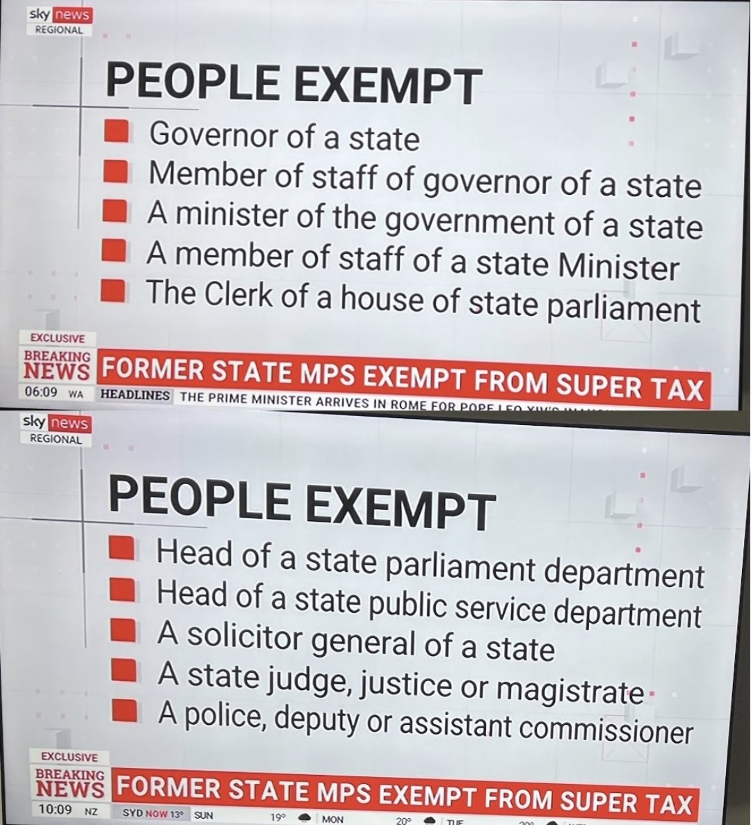 rationalaussie's tweet photo. The unrealised gains tax on super won't apply to politicians, because they are (of course) above the law and above accountability from the people.

That's what happens under socialist shitholes.

Corruption. https://t.co/1j18jvxIp6