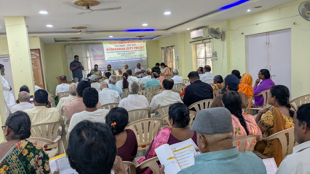 vwa1968's tweet photo. @hydcitypolice
We appreciate @ACPChilkalguda V Jaipal Reddy Garu, @SLallaguda CI Raghu Babu, SI Shahed Pasha, @Helpageindia Hyd & all involved for conducting an impactful session on 'Cyber Safety for Senior Citizens' at Vijayapuri Welfare Association community hall in Vijayapuri Colony. The session raised crucial awareness about online threats and empowered our seniors with practical tips and real-life examples to stay safe in the digital world. Well-attended by  senior citizens of East Zone. 
Glimpses of the event attached.
#cybersafety
#helpageindia
Cc: @CVAnandIPS @CPHydCity @TelanganaDGP @Shikhagoel_IPS @CyberCrimeshyd @DCPEASTZONEHYD