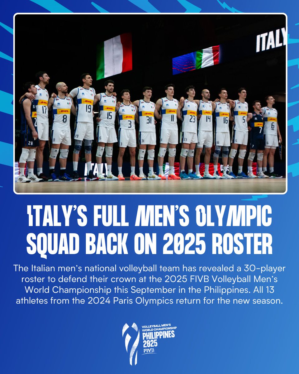 🇮🇹 Italy is locked in. The defending champs just revealed their 30-player roster for 2025 season — and all 13 from the Paris 2024 squad are back 🏐🔥

Catch them live this Sept in the 🇵🇭!
🎟️ philippineswch2025.com/about/tickets