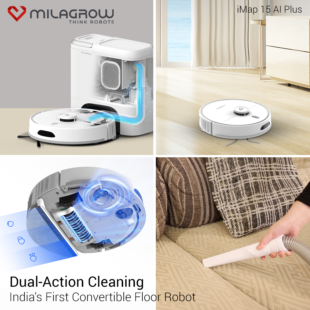 MilagrowRobots's tweet image. Meet iMap 15 AI Plus 🤖✨ A convertible cleaning genius with AI-powered mapping, vacuuming, and mopping. Smart cleaning has truly evolved!
Shop Now:  zurl.co/iVQv0

#Milagrow #ConvertibleRobot #PrecisionMapping #SmartCleaning #Vacuuming&amp;amp;Mopping #RobotVacuum