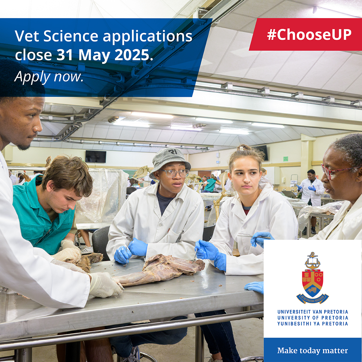 Apply before 31 May! Study Veterinary Science or Veterinary Nursing at UP – which has the only faculty of its kind in SA, ranked No. 1 in Africa. Make a real impact in animal health – apply now!  
up.ac.za/online-applica…

 #ChooseUP #UniversityOfPretoria