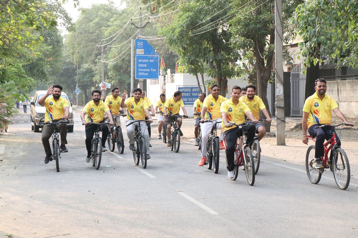 Celebrating 8⃣ Years of GST with #SundaysOnCycle 🚴‍♂️
The CGST Commissionerate, Ludhiana proudly participates in the Cycle Marathon in coordination with the FIT INDIA Campaign at GST Bhawan, Ludhiana, promoting fitness, sustainability, and civic responsibility. 
#cbic_india