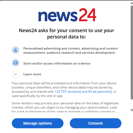 DO NOT click on News24 links, fam.

Here's how they're trying to trap Amerikaners - by publishing stories they know we would be interested in.

This is A BRAND NEW POPUP, only live for about the last week.

If you click on it, they will access your email address and various other