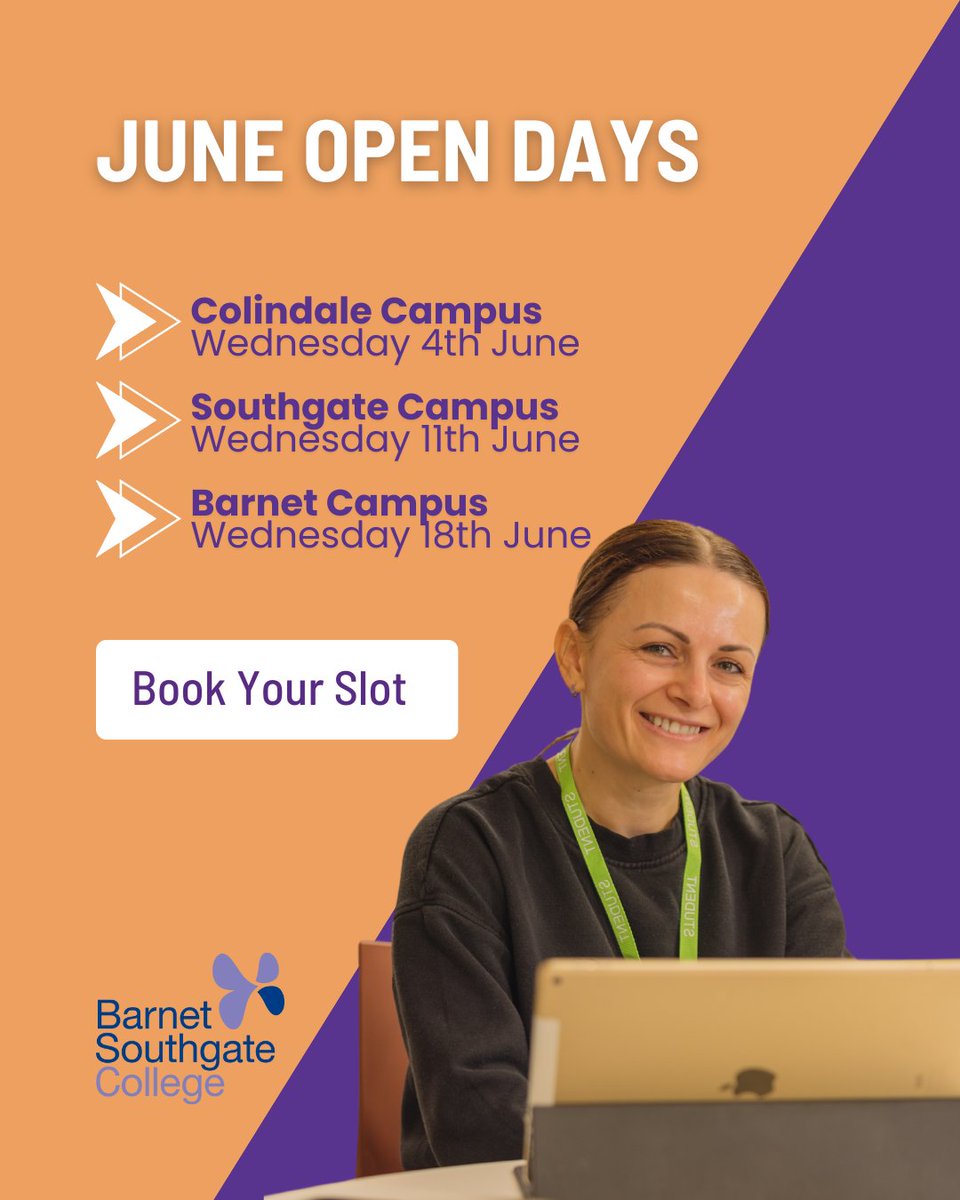 Don't Miss Out: June Open Day
🔗 Book your place now: hubs.la/Q03lMVQ10

#BarnetSouthgateCollege #OpenDay2025 #FurtherEducation #HigherEducation #AdultLearning #SchoolLeavers #CareerDevelopment #NorthLondonEducation #collegeapplications2025 #collegeopenevent