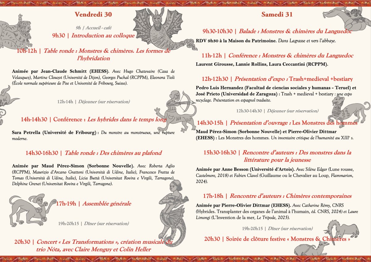 M_PerezSimon's tweet photo. 1/3 Monstres & Chimères, c'est le nom du colloque qui aura lieu fin mai à l'abbaye de Lagrasse. Un colloque ambitieux et festif : expo photos #plafondspeints, tables rondes, concert, rencontres d'auteurs, monstres en matière recyclée, balade, jeux géants. https://t.co/8C9fw6dwsU