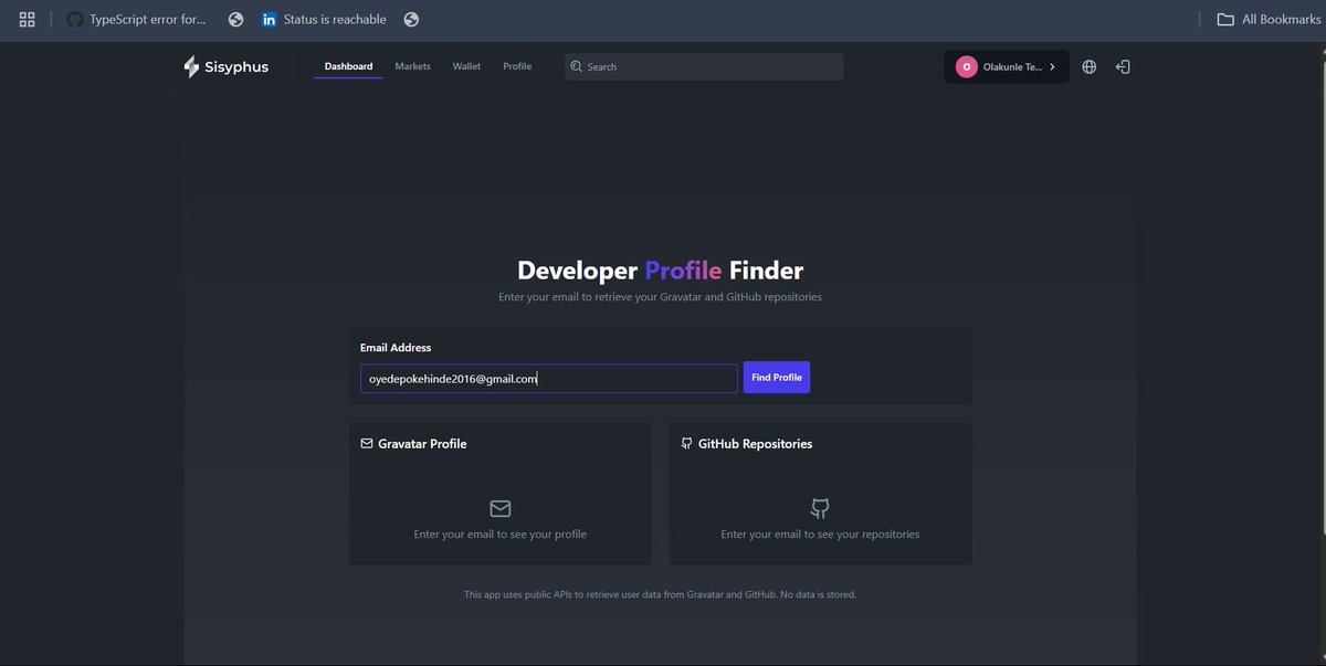 oyedepo_ke81090's tweet image. 🚧 In progress: A responsive Developer Profile Finder 🔍
Built with Gravatar & GitHub APIs — drop your email, get your dev profile instantly 💻
Dark-themed, fully responsive, and evolving.
🔗 …edepo-kehinde-rave-project.vercel.app
#ReactJS #DevTools #GitHubAPI #Gravatar #ResponsiveDesign