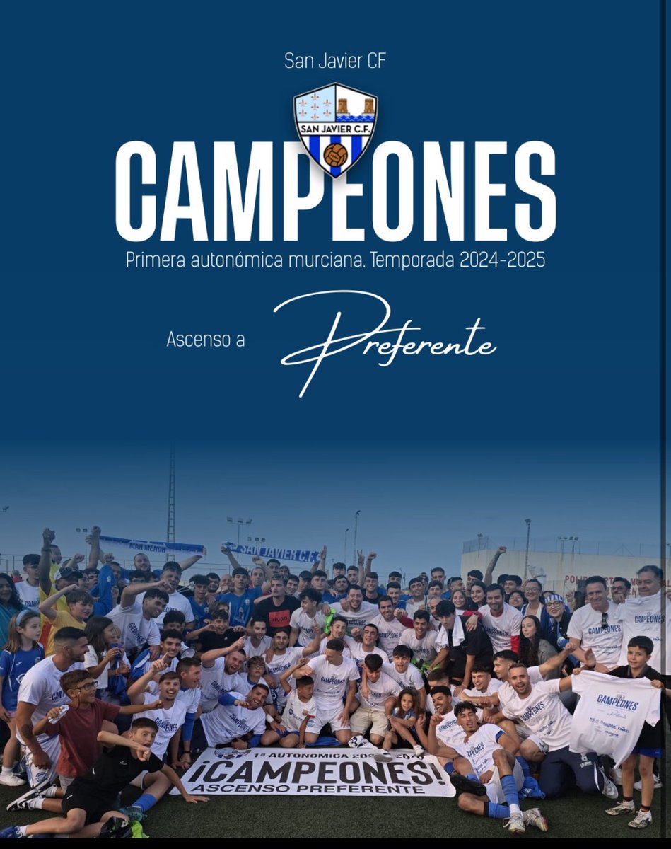 PreferenteAUT (@nacional10x) on Twitter photo 1 Autonómica
Otro ascenso meteórico para el joven <a href="/sanjaviercf/">San Javier Club de Fútbol</a> que después de su goleada (0-5) en Fuente Álamo; se corona como campeón y logra el ascenso a Preferente Autonómica. Trayectoria muy loable para los del Pitín que pisan fuerte y devuelven ilusión a San Javier!! 🥇 1 Autonómica
Otro ascenso meteórico para el joven <a href="/sanjaviercf/">San Javier Club de Fútbol</a> que después de su goleada (0-5) en Fuente Álamo; se corona como campeón y logra el ascenso a Preferente Autonómica. Trayectoria muy loable para los del Pitín que pisan fuerte y devuelven ilusión a San Javier!! 🥇