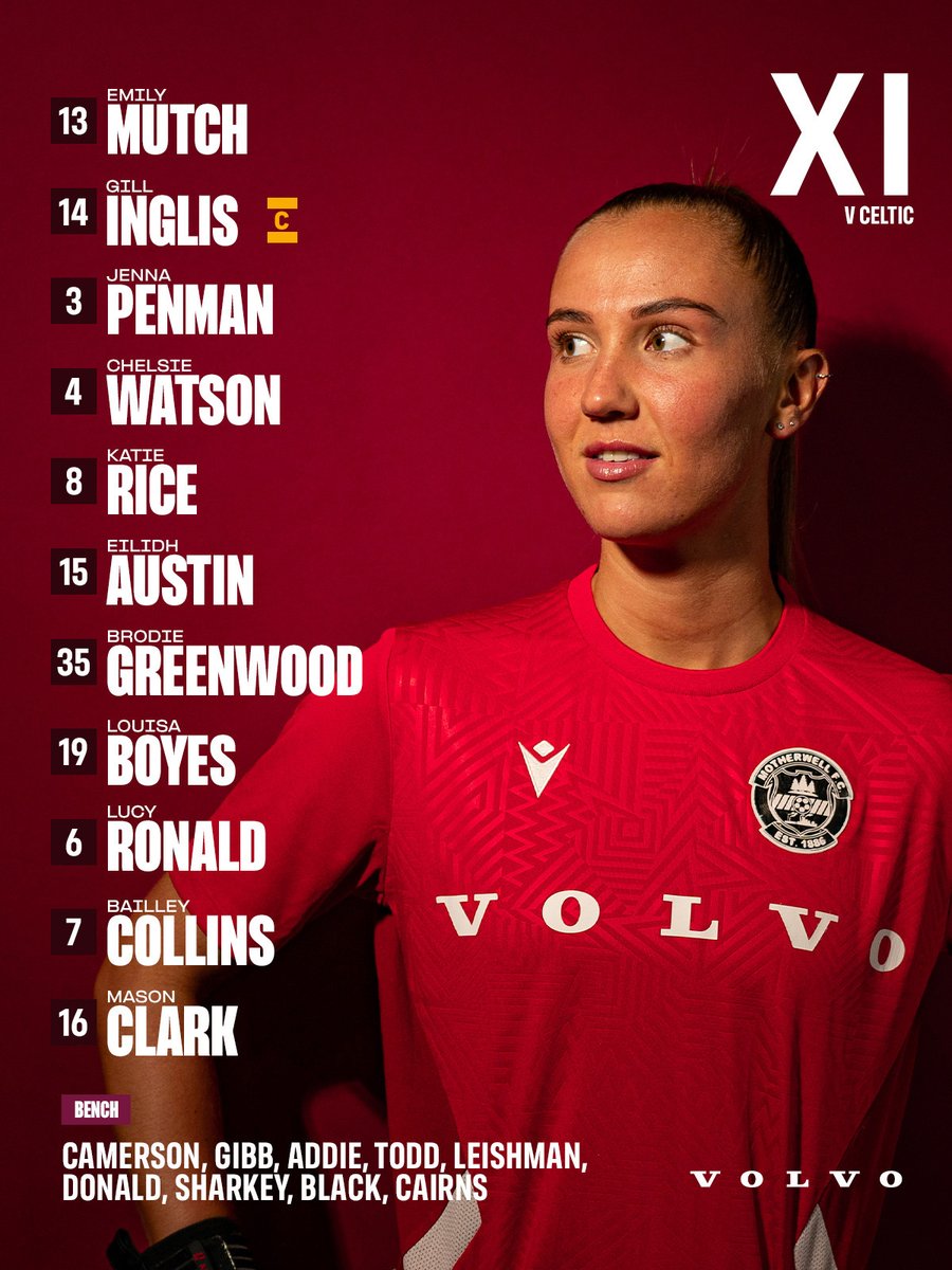 Locked in 🔒

· Emily Mutch starts in goal.

· Academy player Hannah Cairns is available from the bench.

· Gill Inglis captains the side.

Here’s how we line-up against Celtic at Celtic Park.