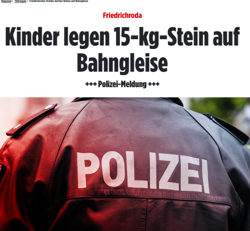 Friedrichroda: Die alarmierte Bundespolizei traf vor Ort keine Kinder mehr an, entdeckte jedoch einen schweren Stein im Gleisbereich. bild.de/regional/thuer…