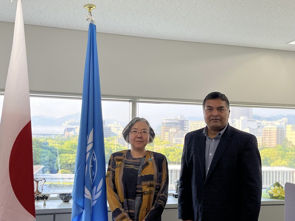 Profmvreddy's tweet image. Great to meet and discuss collaboration with the Head of @UNITARHiroshima 🇯🇵 🇺🇳 Arigatou @ChisaMikami &amp;amp; @UNITAR team for your outstanding initiatives accelerating Peace, Asia-pacific Human Security, Socio-economic Resilience and #SDGs 👏👏