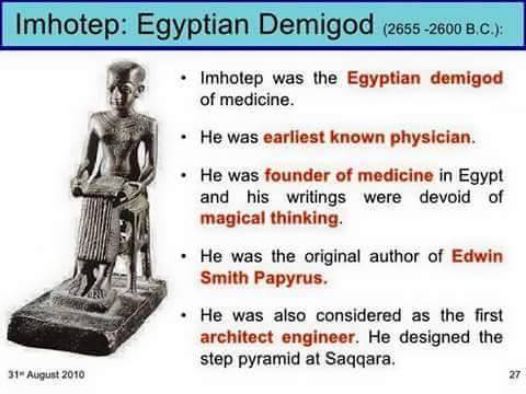 BlkHistStudies's tweet image. Imhotep was the world’s first named physician + the architect who built Kemet’s first pyramid. Also the world’s first doctor, a priest, scribe, sage, poet, astrologer, a vizier and chief minister, to Djoser, the second king of Egypt’s third dynasty. #Imhotep