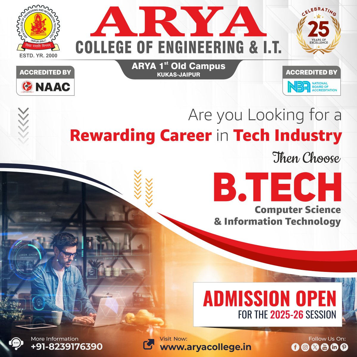 aryacolleges's tweet image. Dreaming of a Thriving Career in the Tech World?
Turn your ambitions into achievements with #BTech in CSE &amp;amp; IT at #AryaCollege of Engineering &amp;amp; IT, Jaipur!

Admissions Open for 2025-26 Session
Secure your seat now!

#BTechAdmissions #TechCareer #EngineeringCollege 
#AdmissiosOpen