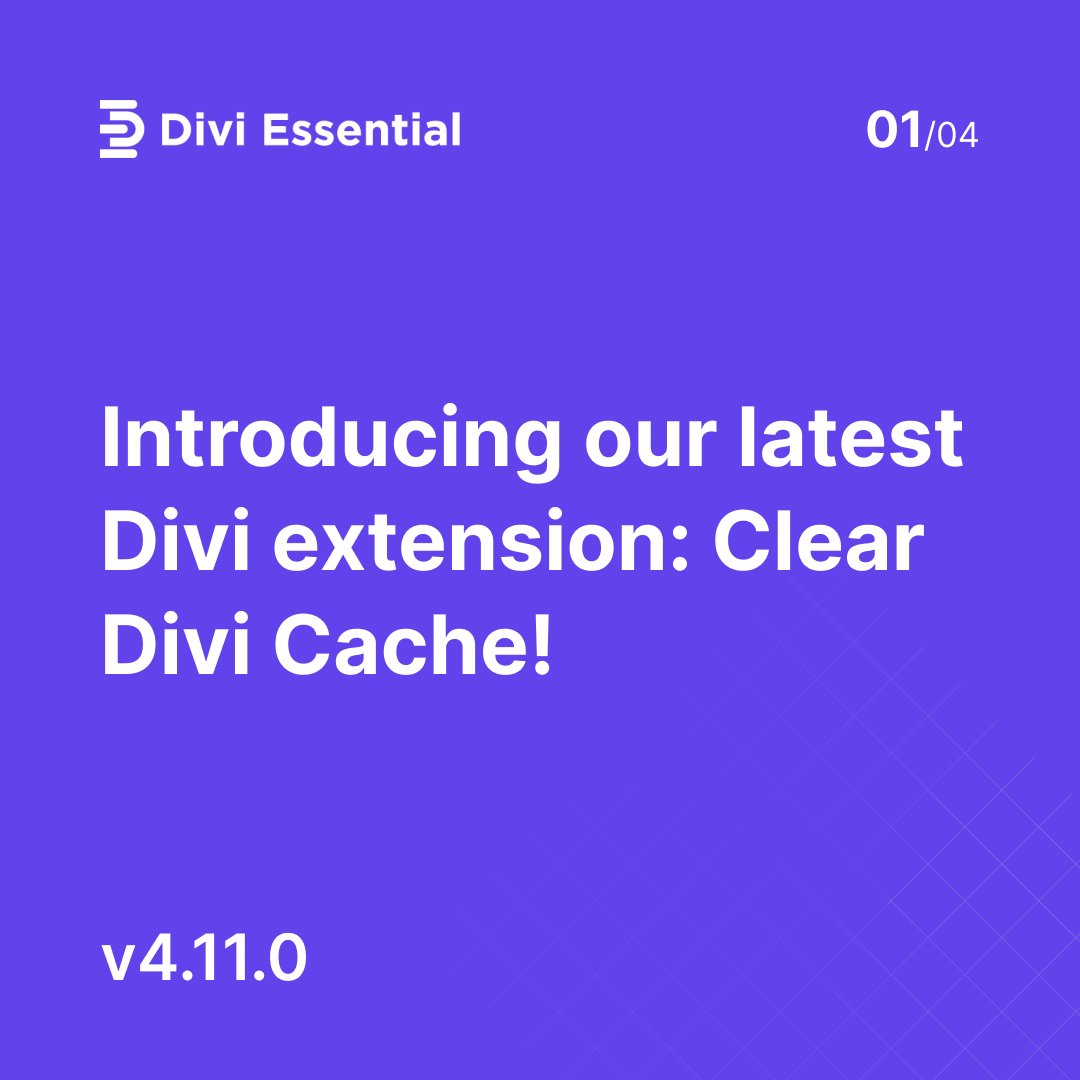divi_next's tweet image. Divi Essential v4.11.0 offers a simple fix for a common headache: clearing Divi&apos;s static CSS &amp;amp; builder cache.

Our new &quot;Clear Divi Cache&quot; extension automates it!

Learn more: diviessential.com/clear-divi-cac…

#DiviEssential #DiviBuilder #StaticCache #CacheCleaner