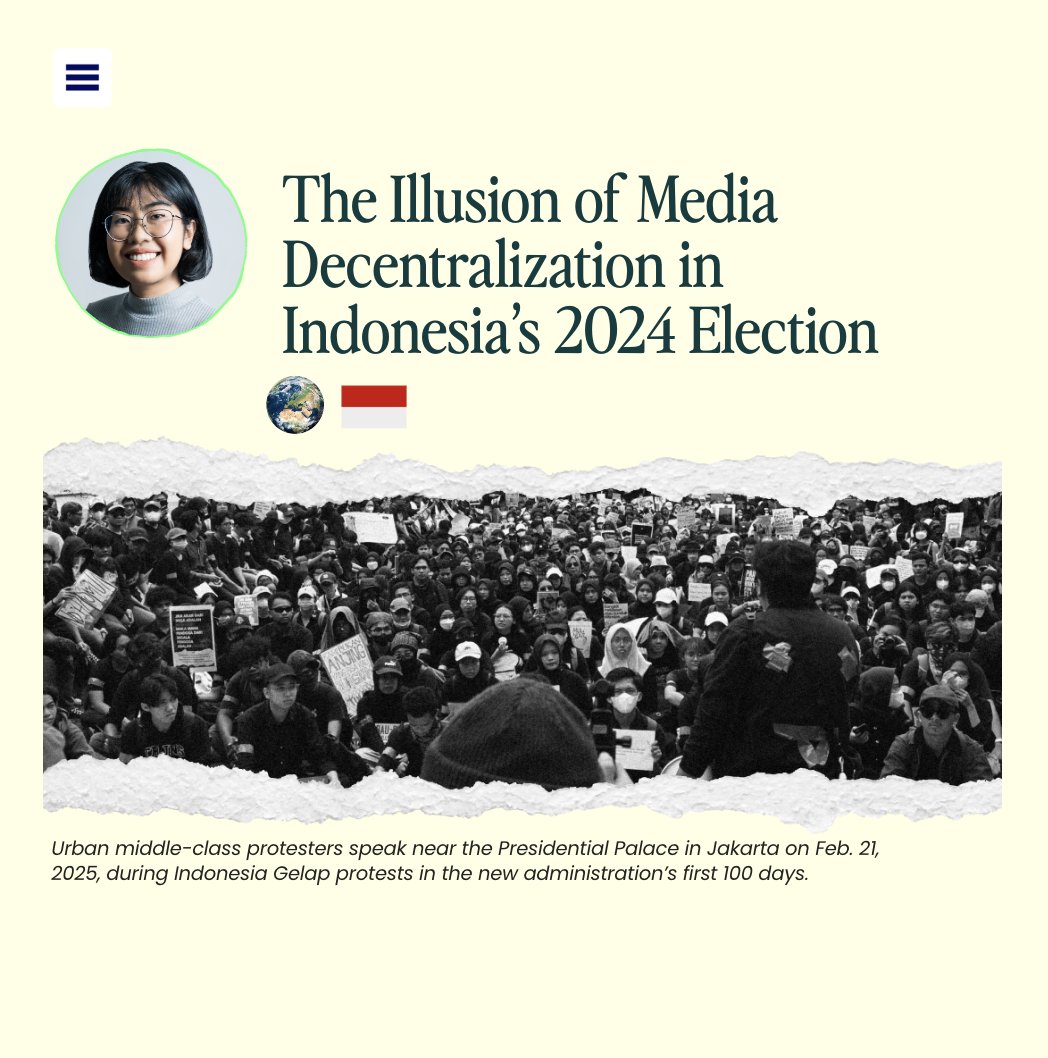 New international publication on a DC-based non-partisan organization's "The Outlook" magazine on democracy, where I discuss about the illusion of media decentralization between Jokowi's 2014 vs. Prabowo's 2024 campaigns. Can read here: theoutlookbykeseb.com/navigatingdigi…