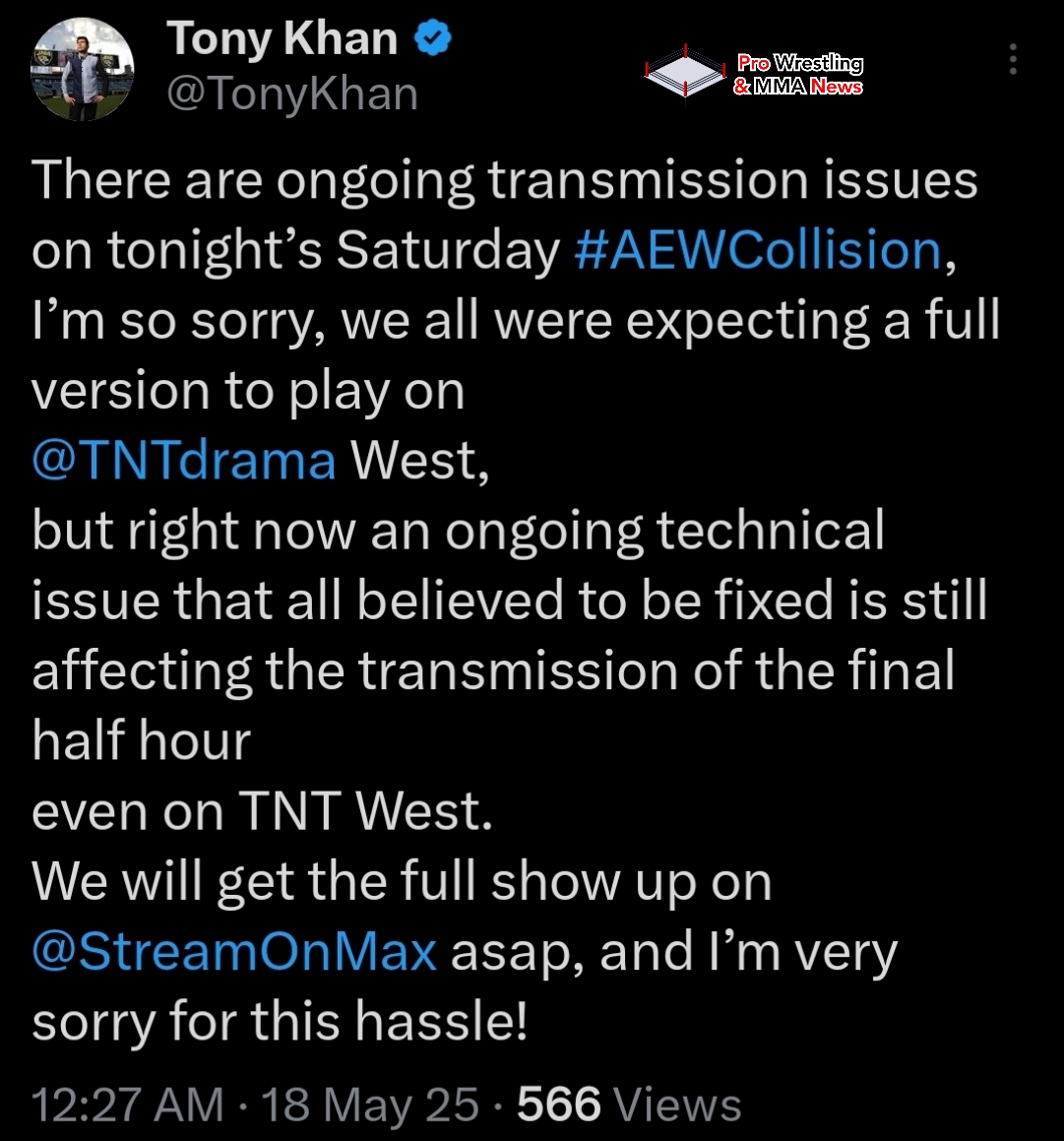 The #AEWCollision west coast feed had the same issue as the east coast feed.