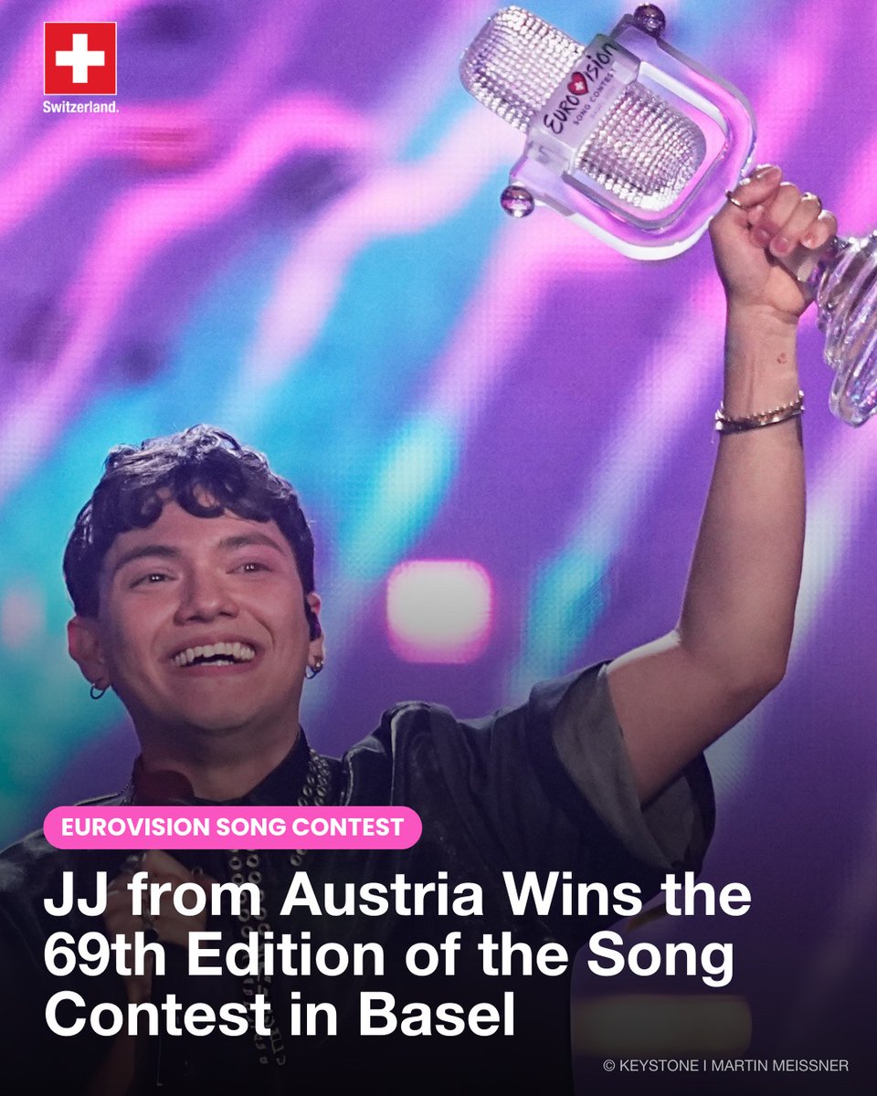 🎉 Austria wins the Eurovision Song Contest 2025! 🏆

Congratulations to JJ, who brilliantly won the 69th edition of the contest in Basel, earning Austria's third victory! ✨

What did you think of his performance? 👇