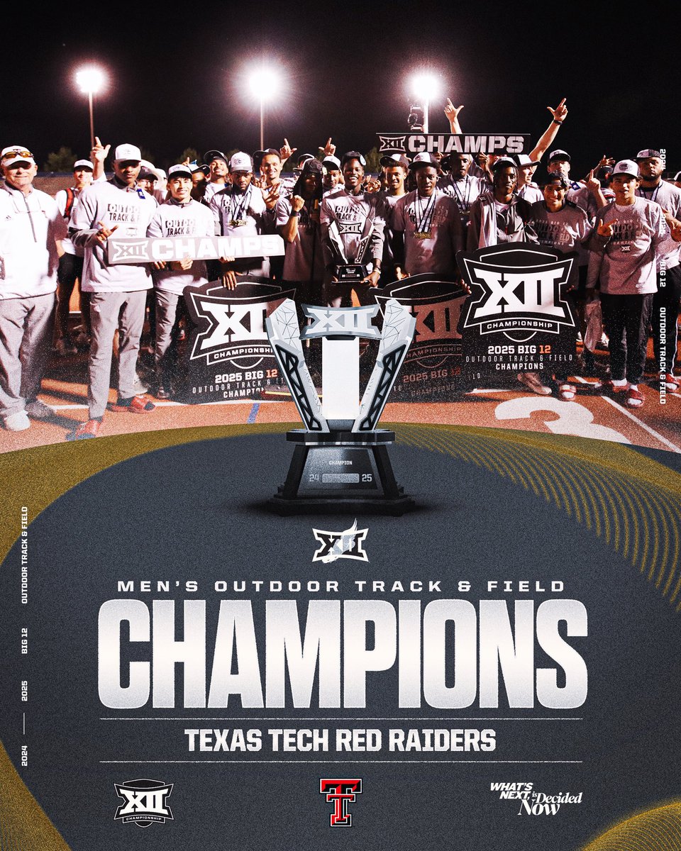Big 12 Conference (@big12conference) on Twitter photo CHAMPS π
Congratulations to <a href="/TexasTechTF/">Texas Tech Track & Field</a> for claiming the 2025 Big 12 Menβs Outdoor Track & Field Championship. CHAMPS π
Congratulations to <a href="/TexasTechTF/">Texas Tech Track & Field</a> for claiming the 2025 Big 12 Menβs Outdoor Track & Field Championship.