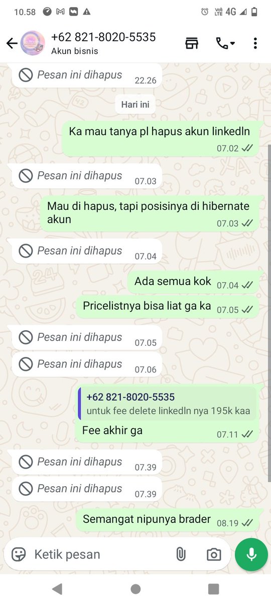 PinjolSolution's tweet image. Dipikir gua goblok kali ya, gapernah pake jasa hapus akun
Fee 195k dibayar awal.

Ternyata makin banyak scam nya jasa beginian, mana langganan gua lagi closed.