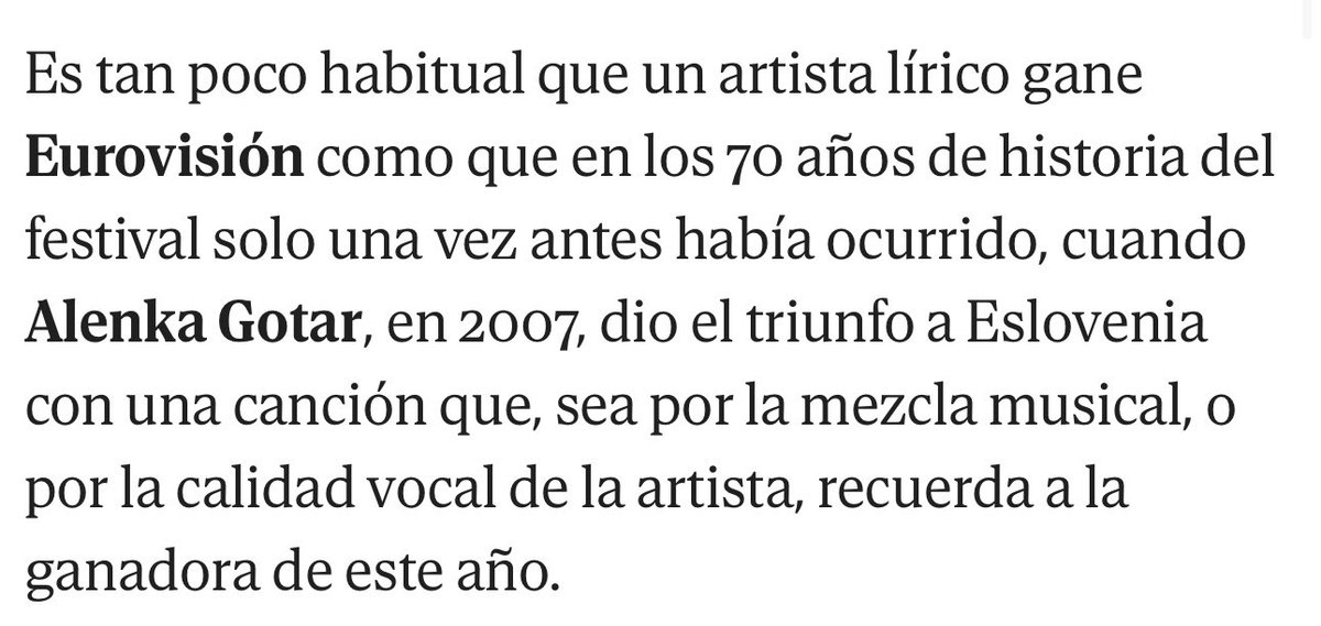 El titular ya es ridículo, pero es que en el artículo se afirma que Eslovenia ganó Eurovisión en 2007 (quedó 15) y que Austria no iba bien en apuestas (llevaba top 5 desde que salió). A mí haber escrito esto me daría vergüenza, y ser “corresponsal” en Eurovisión, más.