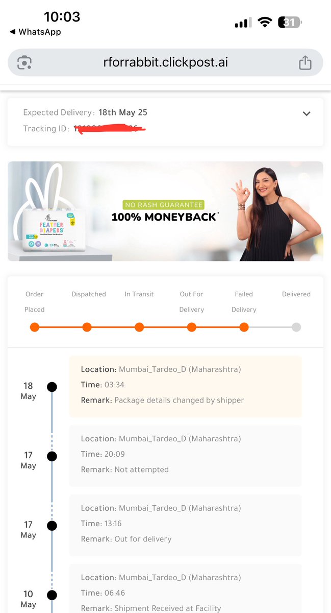 natashashah16's tweet photo. @rforrabbitbaby Hi Team. It’s quite sad that there is no response from your side. Placed an order on 6th May and it is still not delivered. #rforrabbitbaby https://t.co/cL33NwOeva