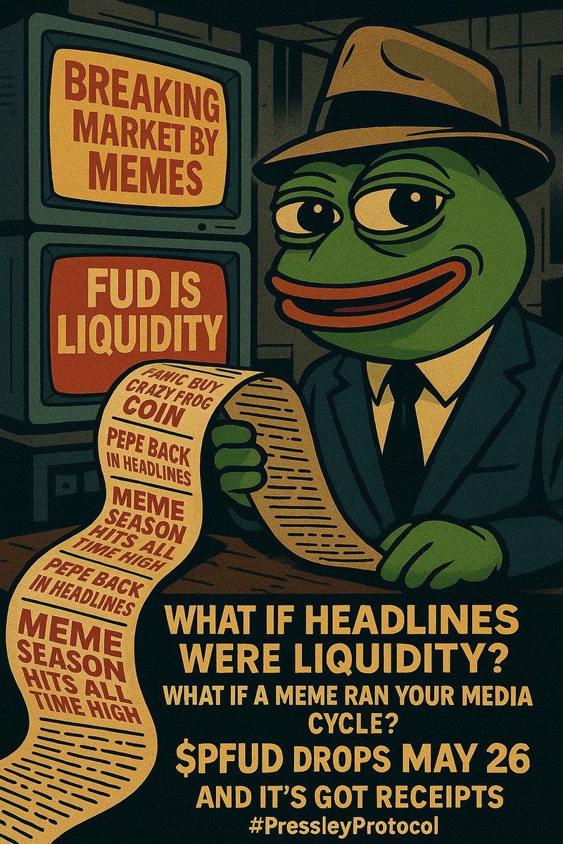 PressleyFUDCoin's tweet photo. 🧠 What if headlines were liquidity?
🧵 What if a meme ran your media cycle?

$PFUD drops May 26 #PUMP.FUN
And it’s got receipts.
#PressleyProtocol https://t.co/Wl1cpD5aoC
