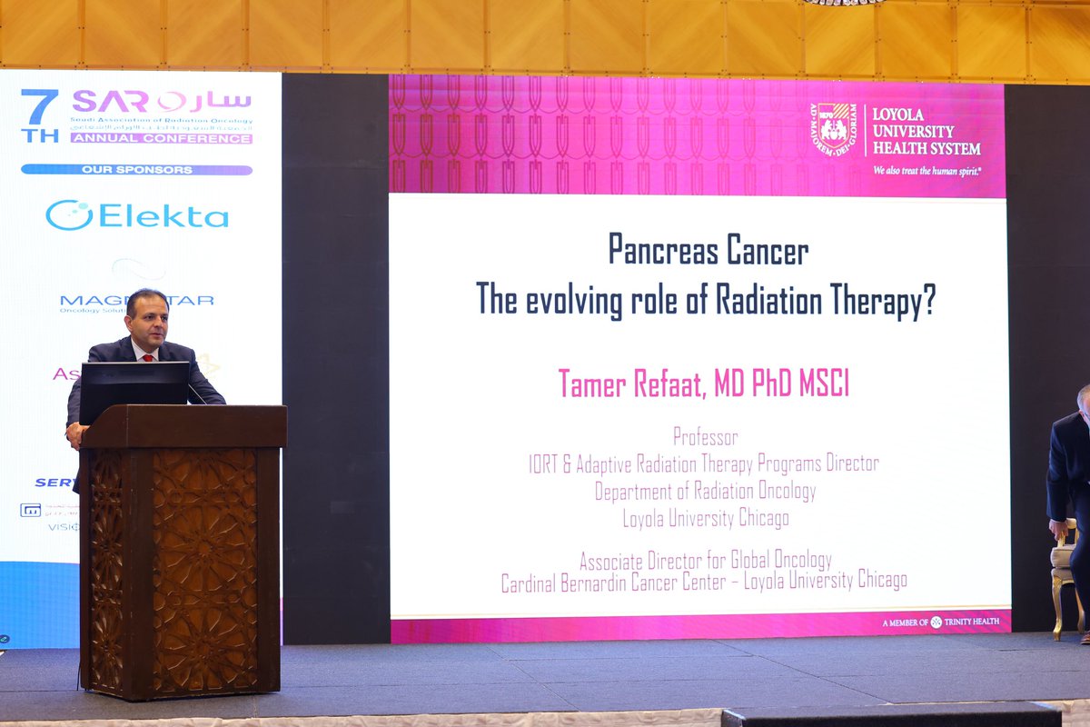 TamerRefaatMD's tweet image. Great to join @lauren_henke &amp;amp; @Dr_AliHosni in the @ASTRO_org endorsed session at @SARO_KSA 2025🇸🇦 — one of the most engaging sessions! I spoke on RT in pancreatic cancer &amp;amp; shared exciting Phase I/II trials at @LoyolaHealth Grateful to ASTRO &amp;amp; SARO for this global platform.
